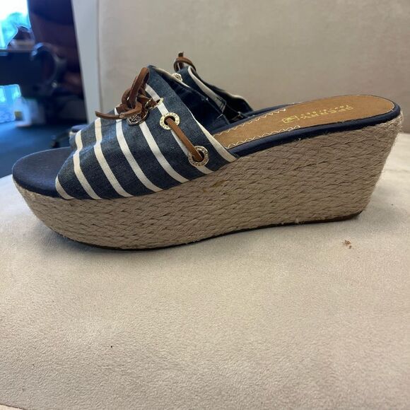 Sperry Nautical Stripe Espadrille Wedge Slip On Slides sz 8.5 EUC - Picture 5 of 7